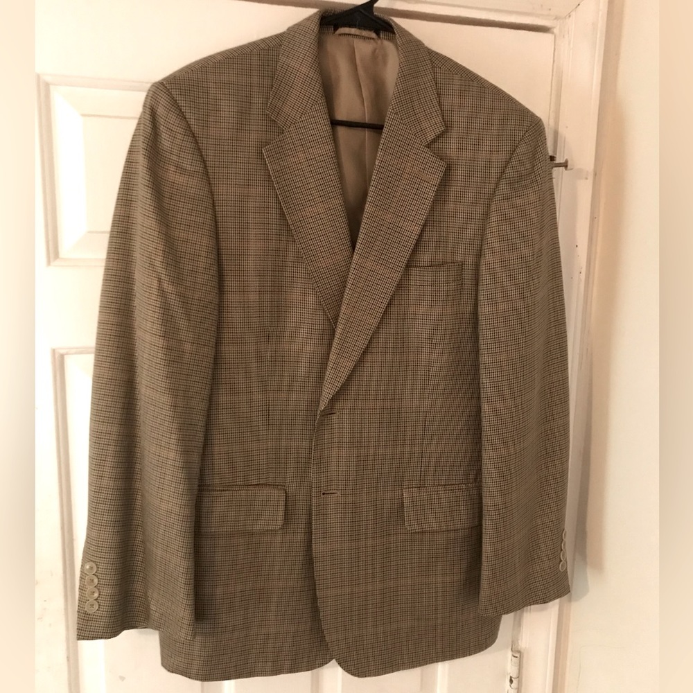 GIANELLI houndstooth blazer size 41 R gold wool plaid suit jacket single vent.